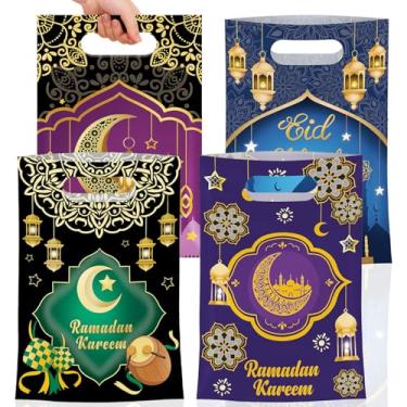 Imagem de 50 peças de sacos de presente Ramadã com alças - Eid Mubarak Goodie Bag, Ramadan Kareem plástico Goody Candy Cookie Snack Treat Party Favor Bags Bulk para muçulmanos islâmicos Eid Mubarak artigos de