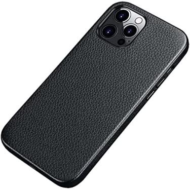 Imagem de EKESA Litchi Texture Phone Case, para Apple iPhone 14 Plus (2022) 6,7 polegadas Premium Leather Flocking Forro Capa traseira à prova de choque (Cor: Preto)