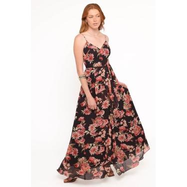 Imagem de Petal & Pup Vestido feminino azul marinho-Maxi-preto-floral, Floral preto, G