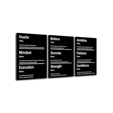 Imagem de Arte de parede em tela inspiradora decoração de casa 3 peças motivacional empreendedor pôster impressão positiva pintura arte para sala de estar, academia, escola, escritório, esticado e emoldurado