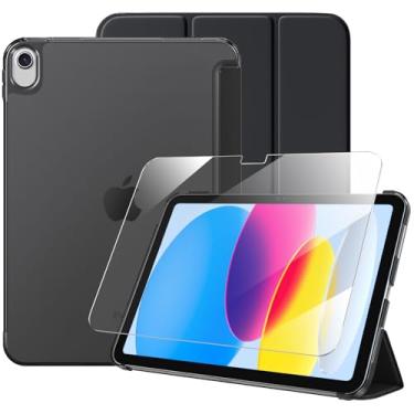 Imagem de Massten Capa para iPad (A16) 11ª geração 2025 com protetor de tela, capa para iPad 10.9 polegadas 2022 linda fina rígida translúcida traseira totalmente protetora com três dobras, preta