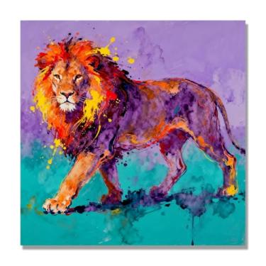 Imagem de NHLDZYH Pintura de leão colorida, impressão de arte abstrata vibrante, decoração de parede de animais selvagens e enérgicos, tela contemporânea moderna para quarto, academia, quarto de crianças. A11