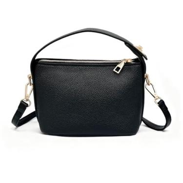 Imagem de Mini bolsa transversal para mulheres, bolsa pequena de poliuretano com alça superior com fecho de cadeado, bolsa de ombro portátil com compartimento principal e bolso com zíper (preto)