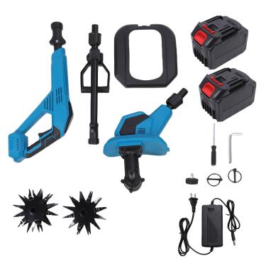 Imagem de Cultivador de leme sem fio alimentado por bateria 360 RPM Rototiller elétrico potente para jardins de pequenos espaços Leve e fácil de usar Material ABS com 2 baterias (Plugue dos EUA)