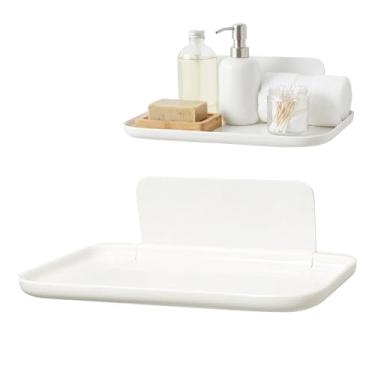 Imagem de Prateleiras flutuantes dobráveis sem perfuração, suporte de parede adesivo para banheiro, cozinha, sala de estar, quarto, entrada, prateleira resistente à água para armazenamento doméstico (tamanho