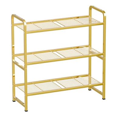 Imagem de MWQ Prateleira de 76 cm de largura, rack de armazenamento de arame de 3 camadas para armário de despensa, empilhável, metal resistente, dourado