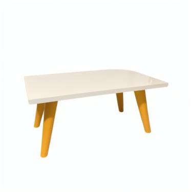 Imagem de Mesa de Centro 50cm Retangular - Pés Palito de PVC, Estilo Retro Moderno, Decorativa para Sala de Estar e Ambientes Domésticos (Off-White/Caramelo)