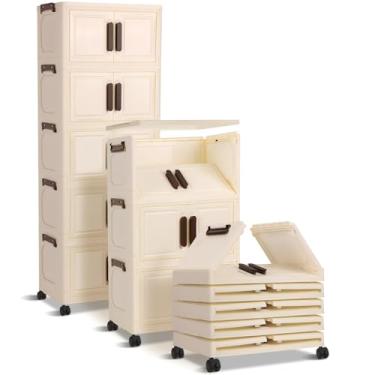 Imagem de Armario Organizador Multiuso, 5 Camadas, 108 × 40 × 26 cm, Armário Organizador Dobrável com Rodinhas para Casa, Quarto e Área de Serviço Branco 5 Prateleiras