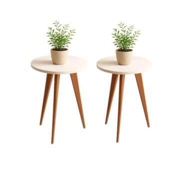 Imagem de Mesa de Apoio Redonda Mesa Lateral de MDF Pés Palito Madeira (2)