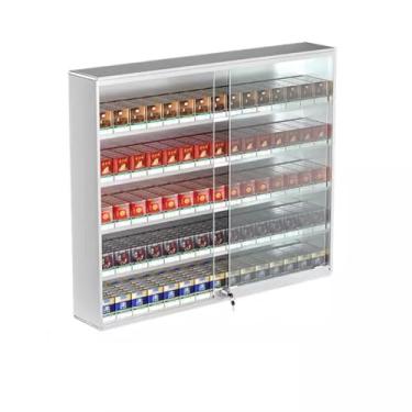 Imagem de Suporte de exibição de cigarro de alumínio montado na parede com trava, caixa de fósforos/armário de cigarros para lojas de varejo, suporte seguro para cigarros de 44,5 x 17,3 x 60 cm