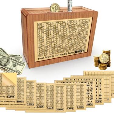 Imagem de Piggy Bank CYANLUX Banco de moedas de madeira para adultos e crianças