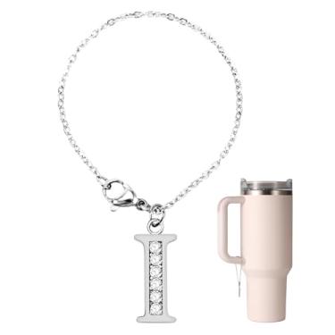 Imagem de NQEUEPN Pingente de letra para copo Stanley, pingente de alfabeto de strass personalizado nome ID letra alça acessórios para copo Stanley, Medium, Titânio, Sem pedras preciosas