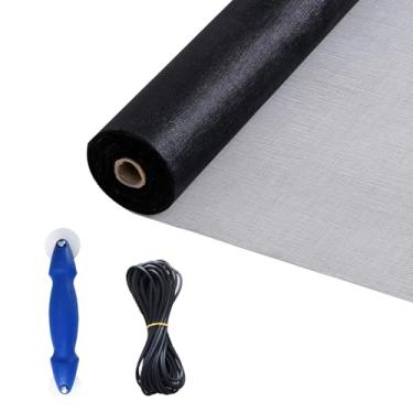 Imagem de BafloTEX Malha de tela de fibra de vidro durável 91,4 cm x 213,4 cm, portas e janelas com ferramentas de rolamento, ranhura de retentor de tela 0,35 cm × 76 cm, tela de fibra de vidro personalizada