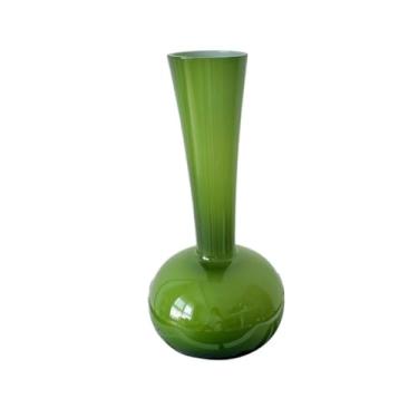 Imagem de Vaso para sala de estar, decoração de flores artificiais, vaso decorativo de vidro verde de pescoço longo para mesa