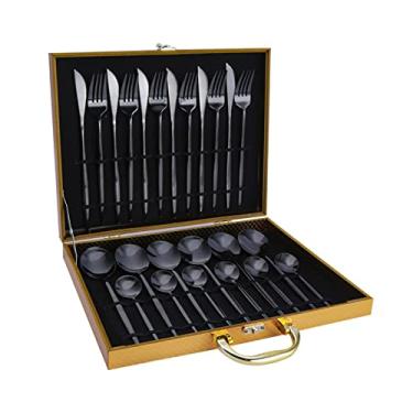 Imagem de Conjunto de Jantar com 24 Peças Caixa Facas Cozinha Aço Inoxidável Colher Utensílios Mesa Minimalistas Duráveis Anti- Ferrugem Fáceis Limpar Estilo Fashion para Casa Festa Restaurante Almoço Café Chá