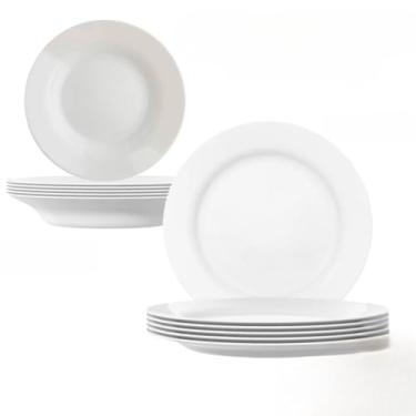 Imagem de Jogo de Pratos Raso e Fundo de Vidro Branco - Opções de 4/6/12 Peças com Brilho Opaline, Duráveis para Jantar, Mesa Posta e Hotel (4 Pratos FUNDO)