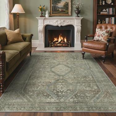 Imagem de GENIMO Tapetes de área de 15 x 23 cm para sala de estar, tapetes antiderrapantes laváveis na máquina, tapete com estampa vintage leve para quarto, sala de jantar, escritório em casa, sálvia/azul