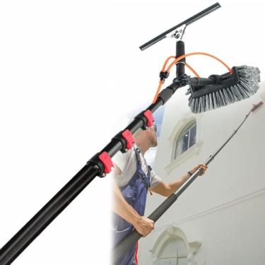 Imagem de Kit de escova de limpeza com haste alimentada por água com rodo, painel solar extensível telescópico para lavagem (5,4 m)
