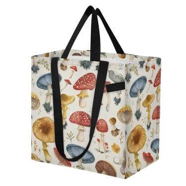 Imagem de SEHANY Sacola de compras reutilizável de cogumelo herb com alças reforçadas, bolsa de compras de lona dobrável à prova d'água de grande capacidade para viagem, cozinha, praia