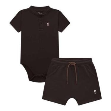 Imagem de Conjunto Bebê Menino Body/Bermuda Marrom Onda Marinha-Masculino