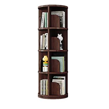 Imagem de Prateleira giratória de madeira maciça, estante simples de chão para sala de estar em casa (cor: 46 x 46 x 130,8 cm branco quente) (46 x 46 x 130 cm cor nogueira branco quente)