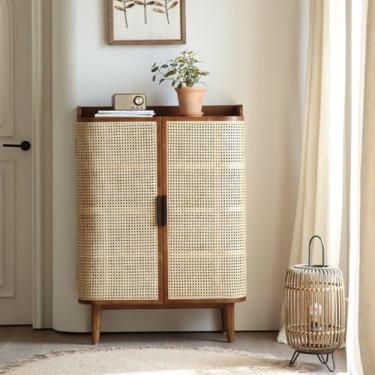 Imagem de Sapateira de vime feita à mão, armário de sapatos de armazenamento de uma peça para corredor, ambientes internos e externos, moldura de madeira cinza, armário organizador de sapatos, porta de entrada