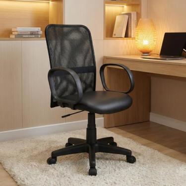 Imagem de Cadeira de Escritório Ergonômica NR17 Confortável Apoio Lombar Home Office Executiva Trabalho Giratória Diretor Estofado Tela Mesh Preta Com Rodizíos