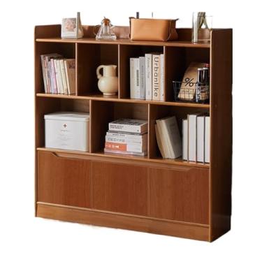 Imagem de Estante de madeira maciça luxuosa cor de madeira de nogueira com portas, armazenamento versátil para sala de estar e elegância inclinada para parede (cor: nogueira + branco 120 x 30 x 120 cm) (cor