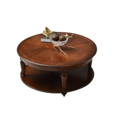 Imagem de Mesa de centro vintage de madeira maciça redonda mesa de centro para casa mesa de café de cerejeira adequada para espaço pequeno, mesa de quarto