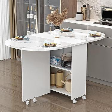 Imagem de Mesa de jantar dobrável móvel, mesa de jantar versátil, mesa com 6 rodas e 2 prateleiras de armazenamento, mesa expansível multifuncional para cozinha, quarto, sala de estar (cor: D, tamanho: L-140 cm