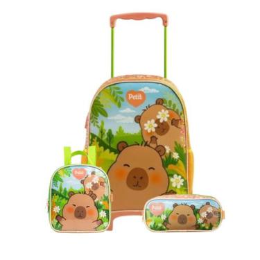 Imagem de Mochila Rodas Lancheira Térmica Estojo Capivara Brownie - Xeryus