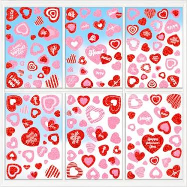 Imagem de XZENTIRA 166 peças adesivos de janela com glitter para o Dia dos Namorados para janelas de vidro, decorações de janela dos namorados, adequado para festas de dia dos namorados, reuniões de casamento