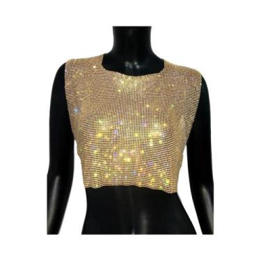 Imagem de Top Cropped Sexy Feminino Com Costas Descobertas, Strass E Lantejoulas