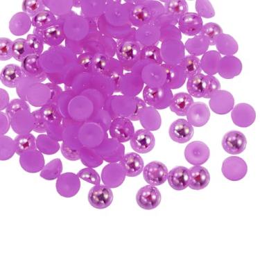 Imagem de HARFINGTON 300 peças de pérolas planas de 6 mm de plástico ABS meia cúpula imitação de pérolas de artesanato para bricolage artesanato sapatos decorações roupas casamento Natal molduras de fotos, roxo