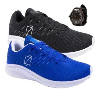 Imagem de Kit 2 Tênis Masculino Ortopédico Leve Macio + Relógio-Masculino