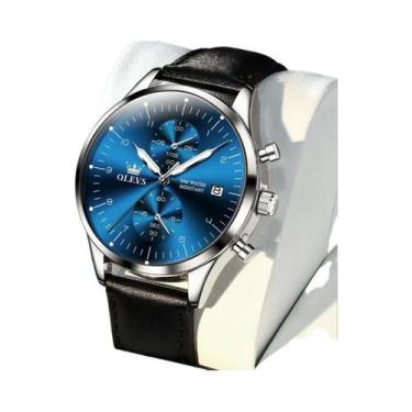 Imagem de Relógio De Quartzo Masculino De Luxo OLEVS 2880 Com Pulseira De Couro,