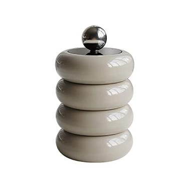 Imagem de Alomejor Suporte Qtip, Recipiente de Armazenamento de Cotonete Com Tampa Acrílica e Bola de Aço Inoxidável, Organizador de Banheiro para Escritório Doméstico (Cáqui)