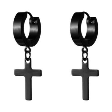 Imagem de Brincos De Argola Unissex Punk Com Pingente De Cruz Em Aço Inoxidável 