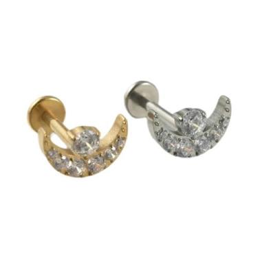 Imagem de Piercing De Titânio Com Zircônia, Base Plana, Para Lóbulo, Hélice, Tra