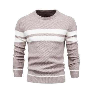 Imagem de Suéter Masculino Slim Fit De Manga Longa Com Gola O E Patchwork, Quent