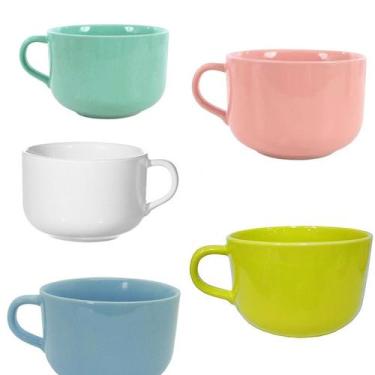 Imagem de Caneca Xícara Jumbo 450ml para Sopa Caldo Cereal Cor Rosa - Porcelana,