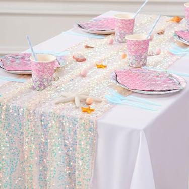 Imagem de Caminho de mesa de lantejoulas iridescente champanhe 63 x 300 cm elegante corredor de mesa para casamento, festa de aniversário e cerimônia