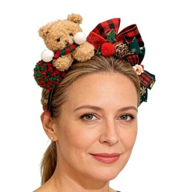 Imagem de Bandanas de Natal para mulheres – Argola de cabelo com design de urso | Faixa de cabelo infantil de Natal, para festas de aniversário e festas de fim de ano