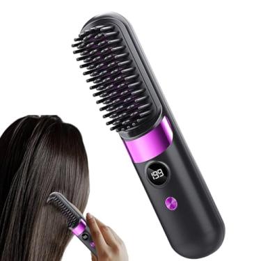 Imagem de Escova alisadora de cabelo, pente ajustável de 4 temperaturas, escova alisadora portátil sem fio recarregável, para viagens, hotéis, viagens de fim de semana, dormitório, deslocamento diário, férias