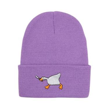 Imagem de Gorro De Inverno Unissex Tricotado Com Bordado De Ganso, Touca Quente 