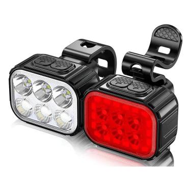 Imagem de Kit E Farol + Lanterna Traseira Bike 6 Leds Recarregável - P
