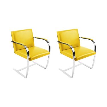 Imagem de Kit 2 Cadeiras Brno Escritório Couro Sintético Amarelo Barra Chata Cromada