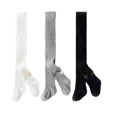 Imagem de Meias-calças Fofas Com Laço Para Meninas, 3 Pares, Quentes E Confortáv