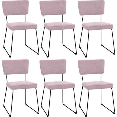 Imagem de Kit 06 Cadeiras Estofada Base De Aço Allana L02 Bouclê Rosê