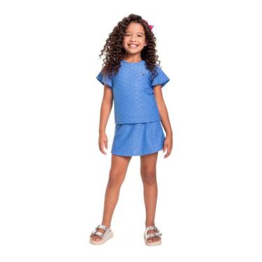Imagem de Conjunto Infantil com Bata e Short-Saia para Menina Bee Loop, Azul, 10